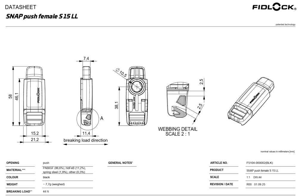 FIDLOCK SNAP push female S 15 LL
