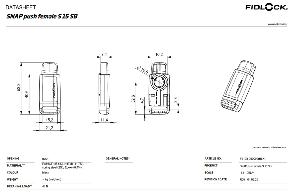 FIDLOCK SNAP push female S 15 SB