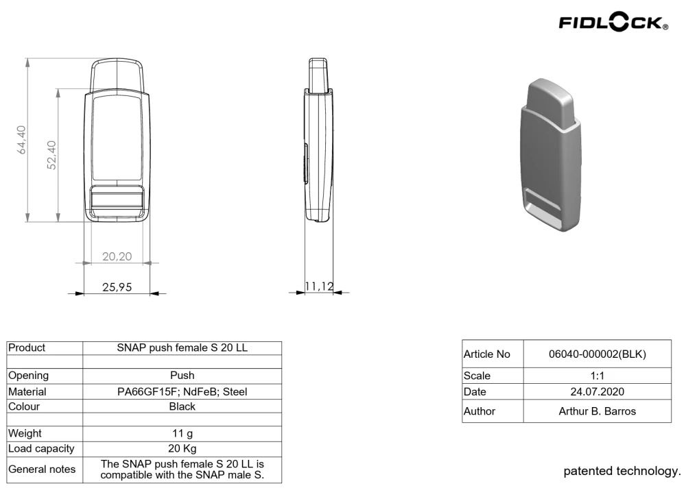 FIDLOCK SNAP push female S 20 LL