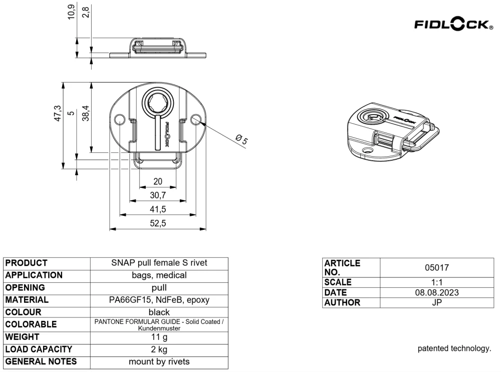 FIDLOCK SNAP pull female S 20