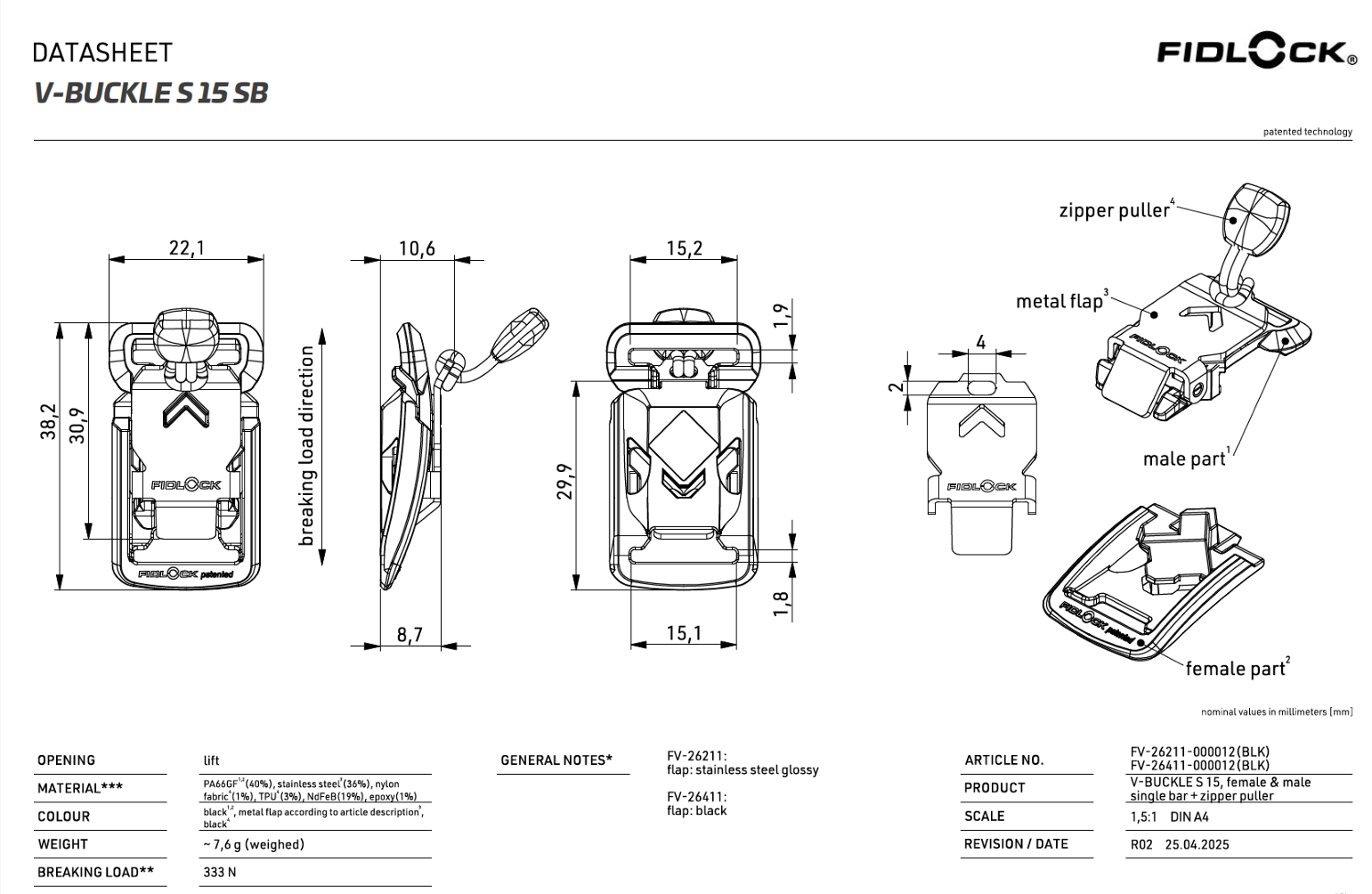 FIDLOCK V-BUCKLE S 15 SB