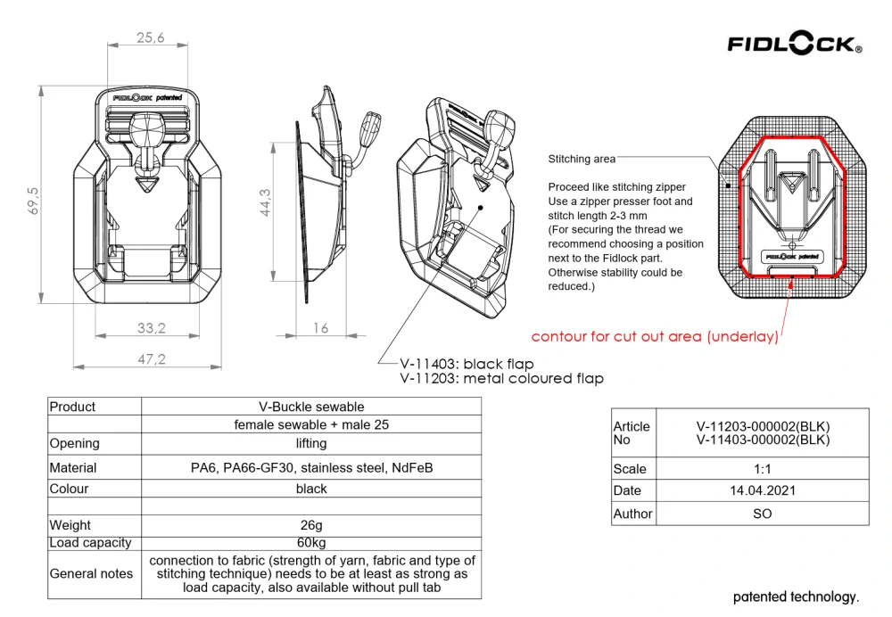 FIDLOCK V-BUCKLE sewable 25