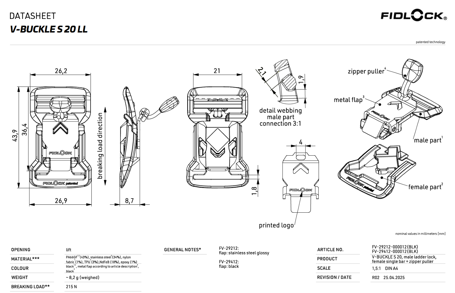 FIDLOCK V-BUCKLE S 20 LL